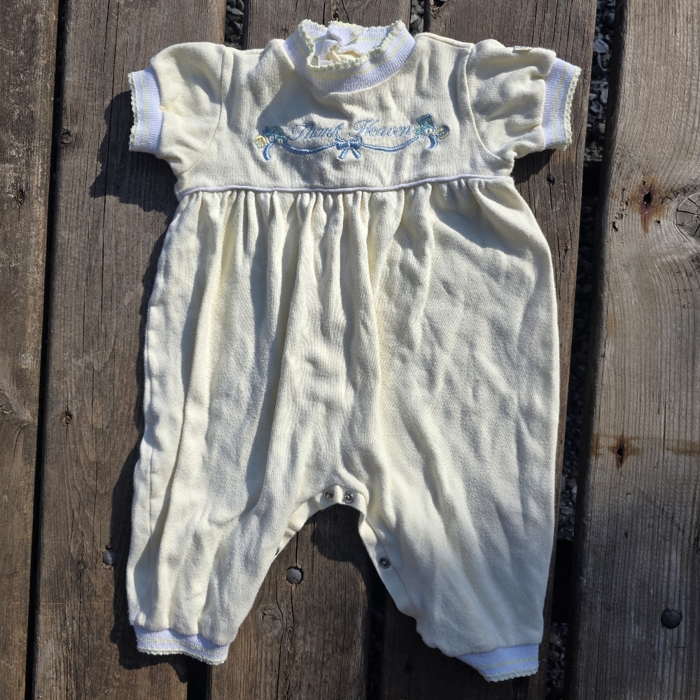 Little Me "Thank Heaven" Vintage Yellow Cream Footie with Blue Details
